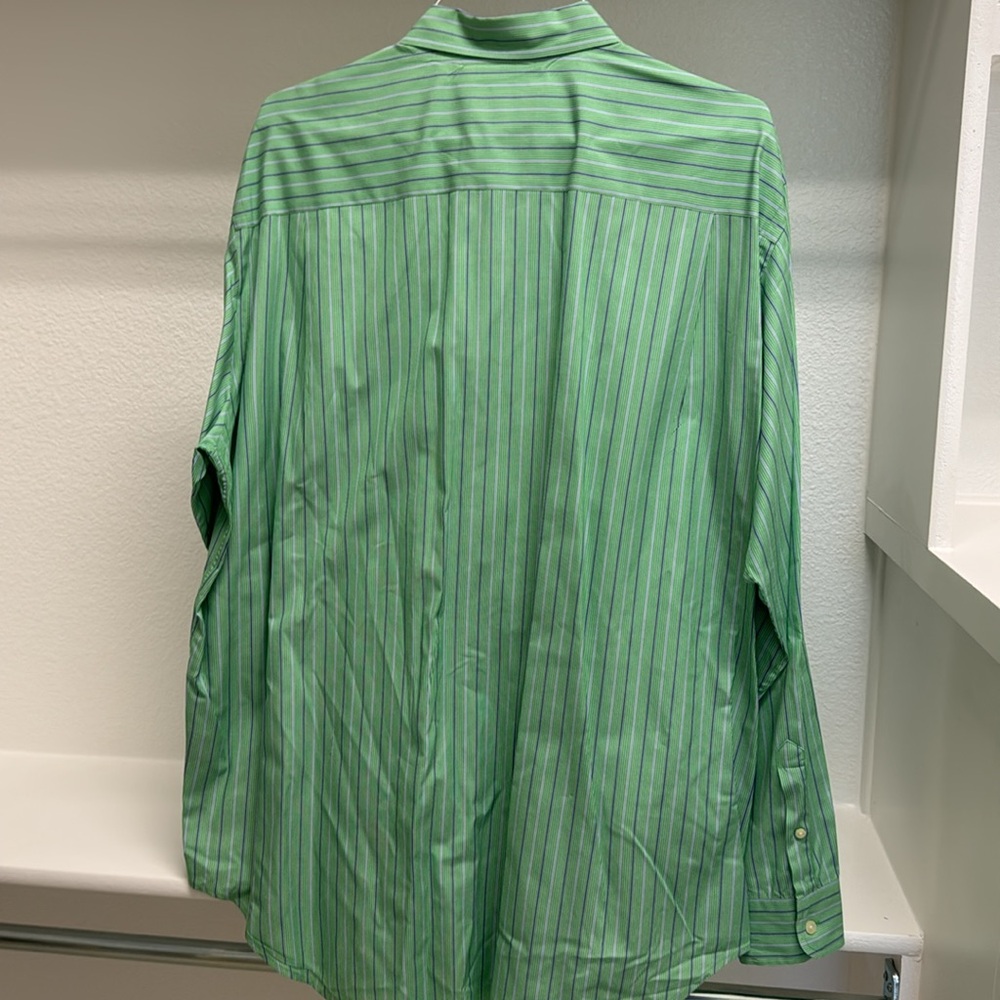 Austin Reed Men’s XL Button Down Long Sleeve Green Blue Stripe 100% Cotton Shirt - Picture 8 of 16